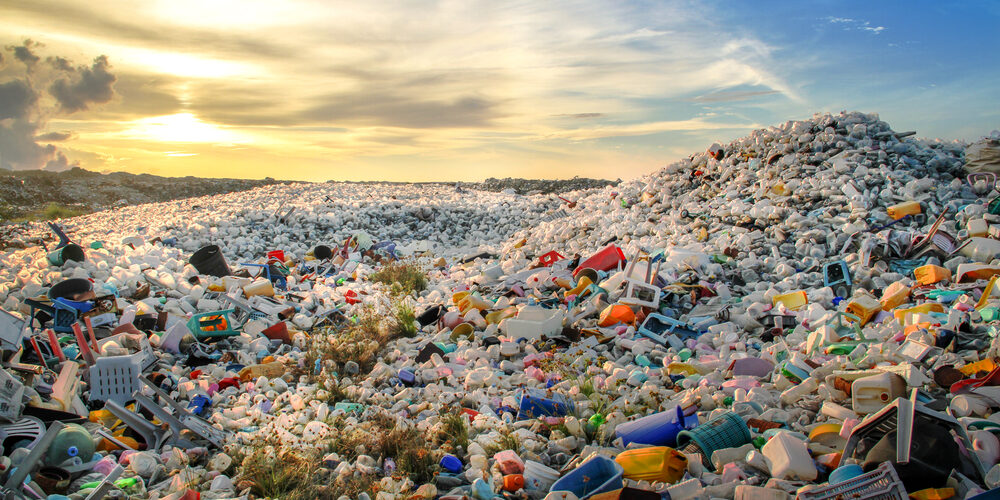 waste plastic bottles and other types of plastic waste at the Thilafushi waste disposal site.
